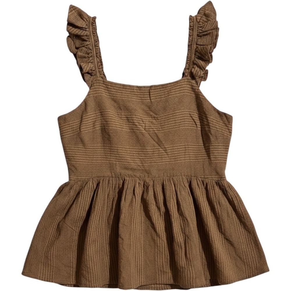 Treasure & Bond Babydoll Top Women Small Brown Oversized Ruffle Stripe NWT